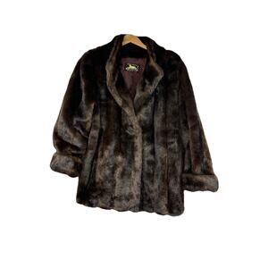 Donna Salyers Fabulous Furs Brown Faux Fur Coat Mob Wife Womens Size Medium